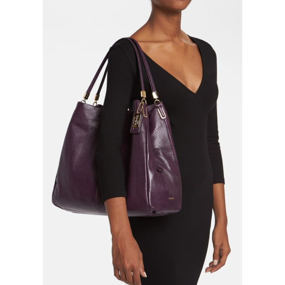 COACH HANDBAG BLACK LEATHER SHOULDER BAG TOTE HOBO - Picture 4 of 8